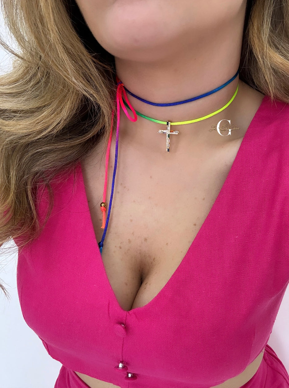 Choker “Croce baguette e zirconi”