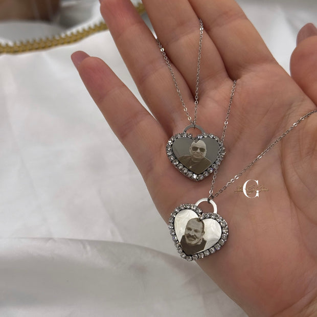 Collana “Cuore con zirconi e FOTO incisa”