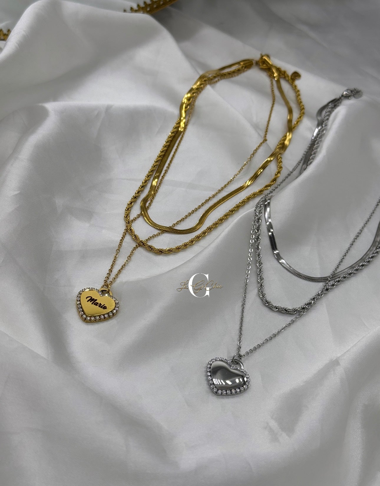 Collana “Snake, funetta e cuore zirconato”
