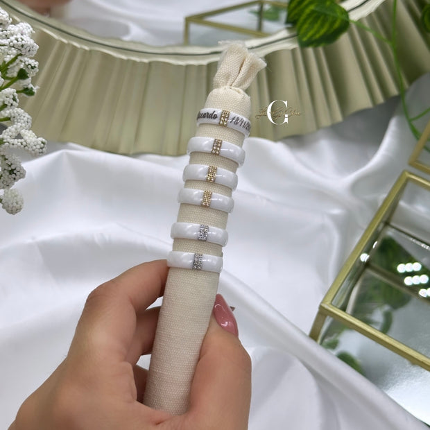 Anello “Fascia in ceramica con strass centrali”