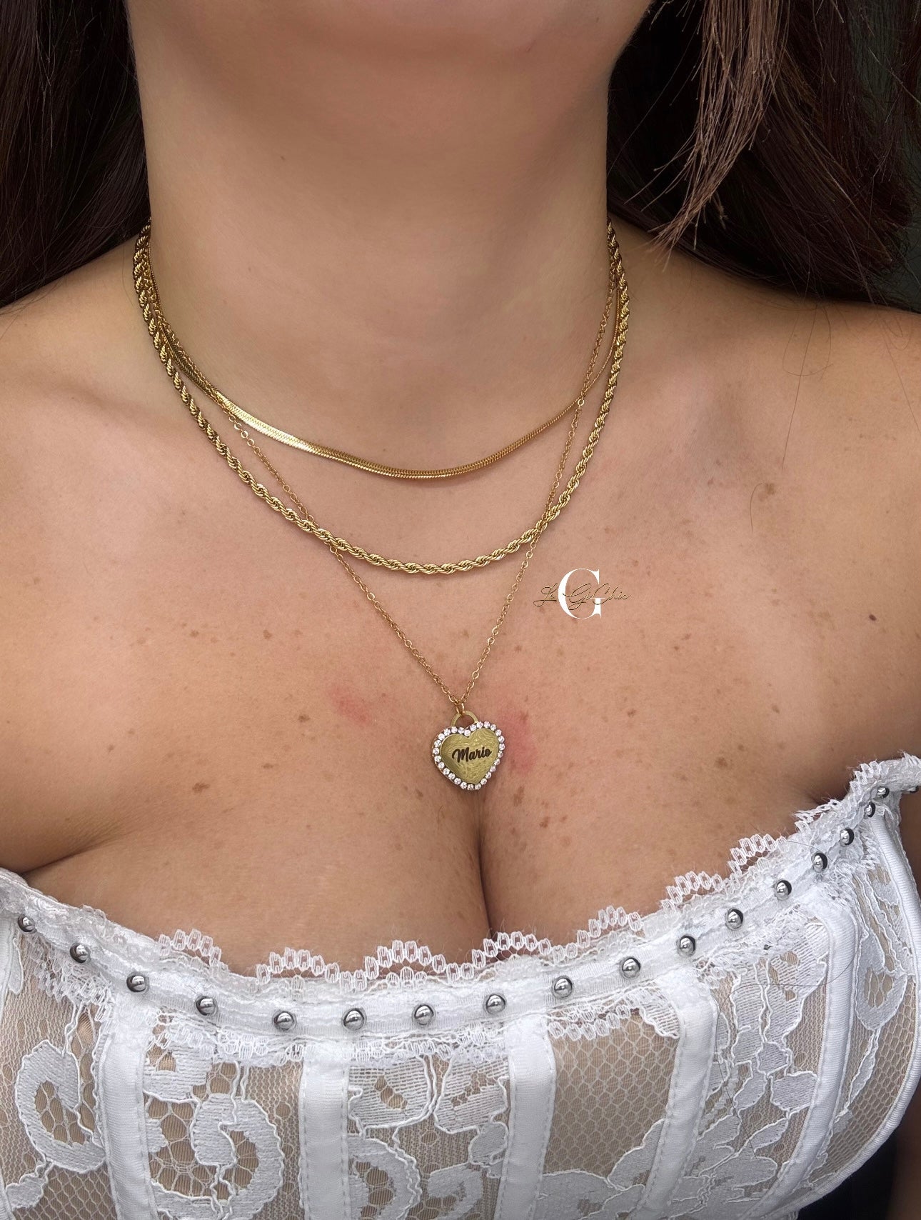 Collana “Snake, funetta e cuore zirconato”