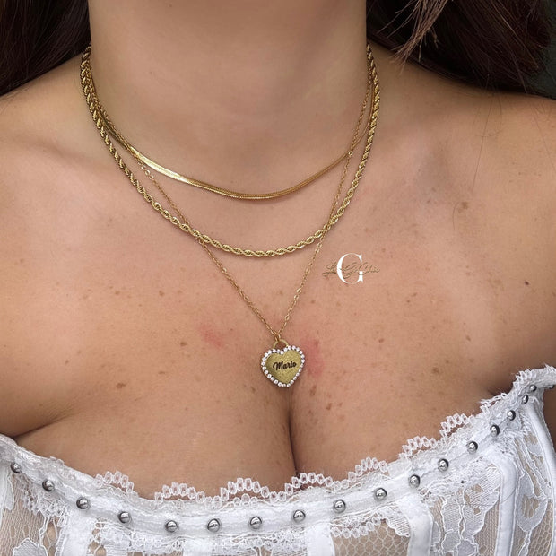 Collana “Snake, funetta e cuore zirconato”