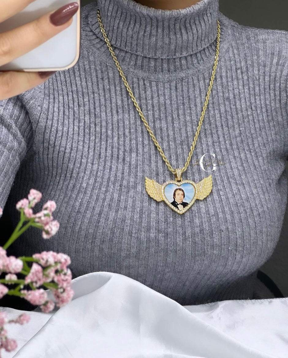 Collana con FOTO e ali zirconate
