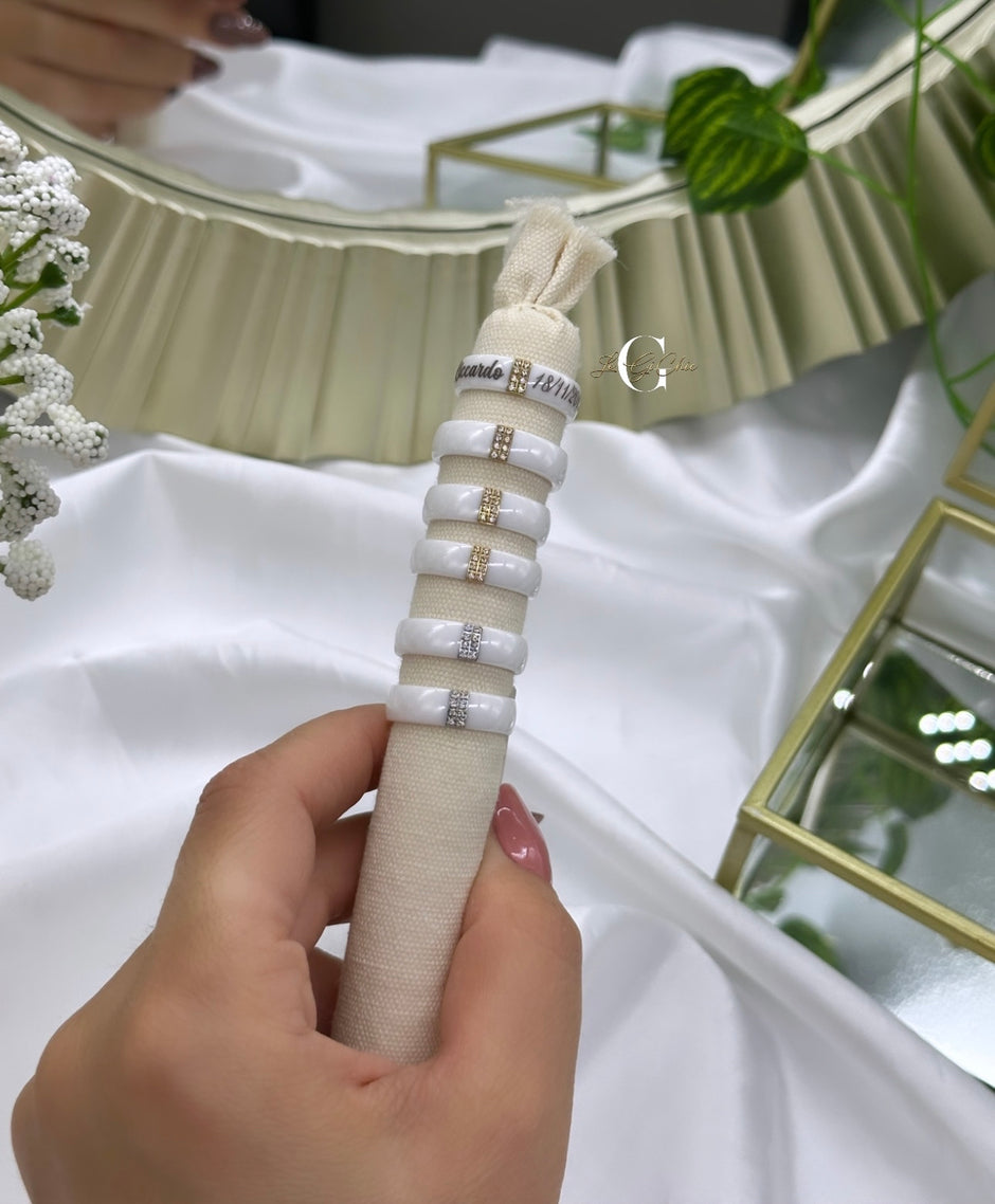 Anello “Fascia in ceramica con strass centrali”