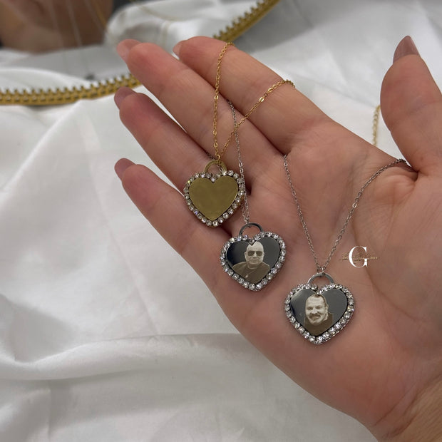 Collana “Cuore con zirconi e FOTO incisa”