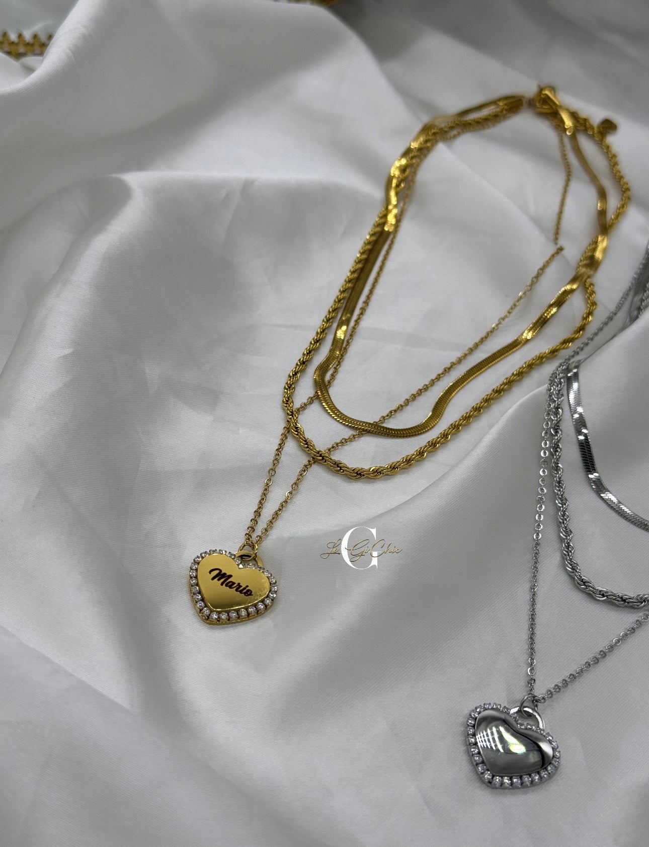 Collana “Snake, funetta e cuore zirconato”