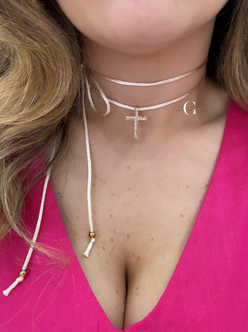 Choker “Croce baguette e zirconi”