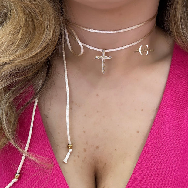 Choker “Croce baguette e zirconi”