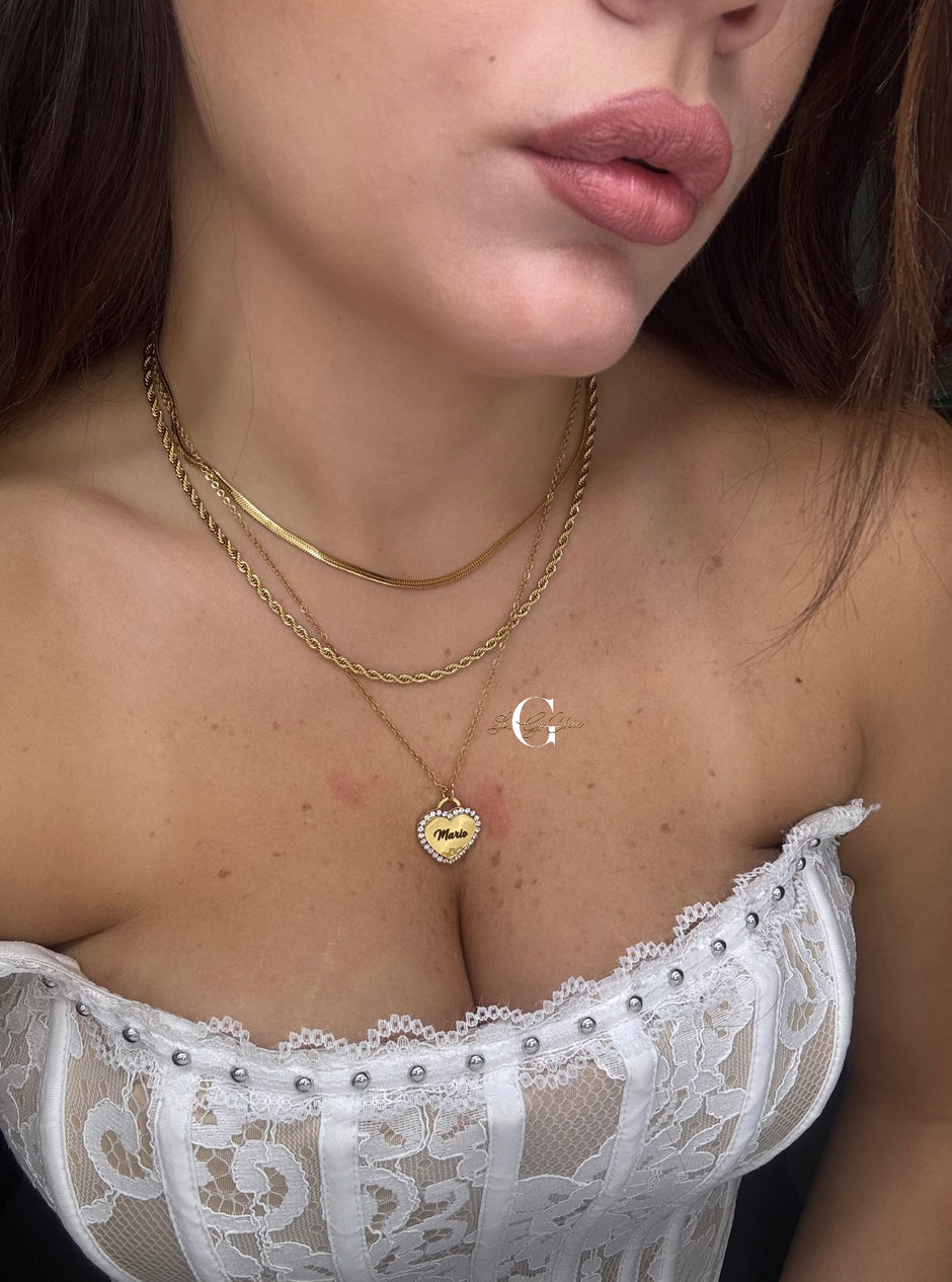 Collana “Snake, funetta e cuore zirconato”