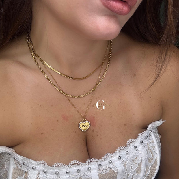 Collana “Snake, funetta e cuore zirconato”