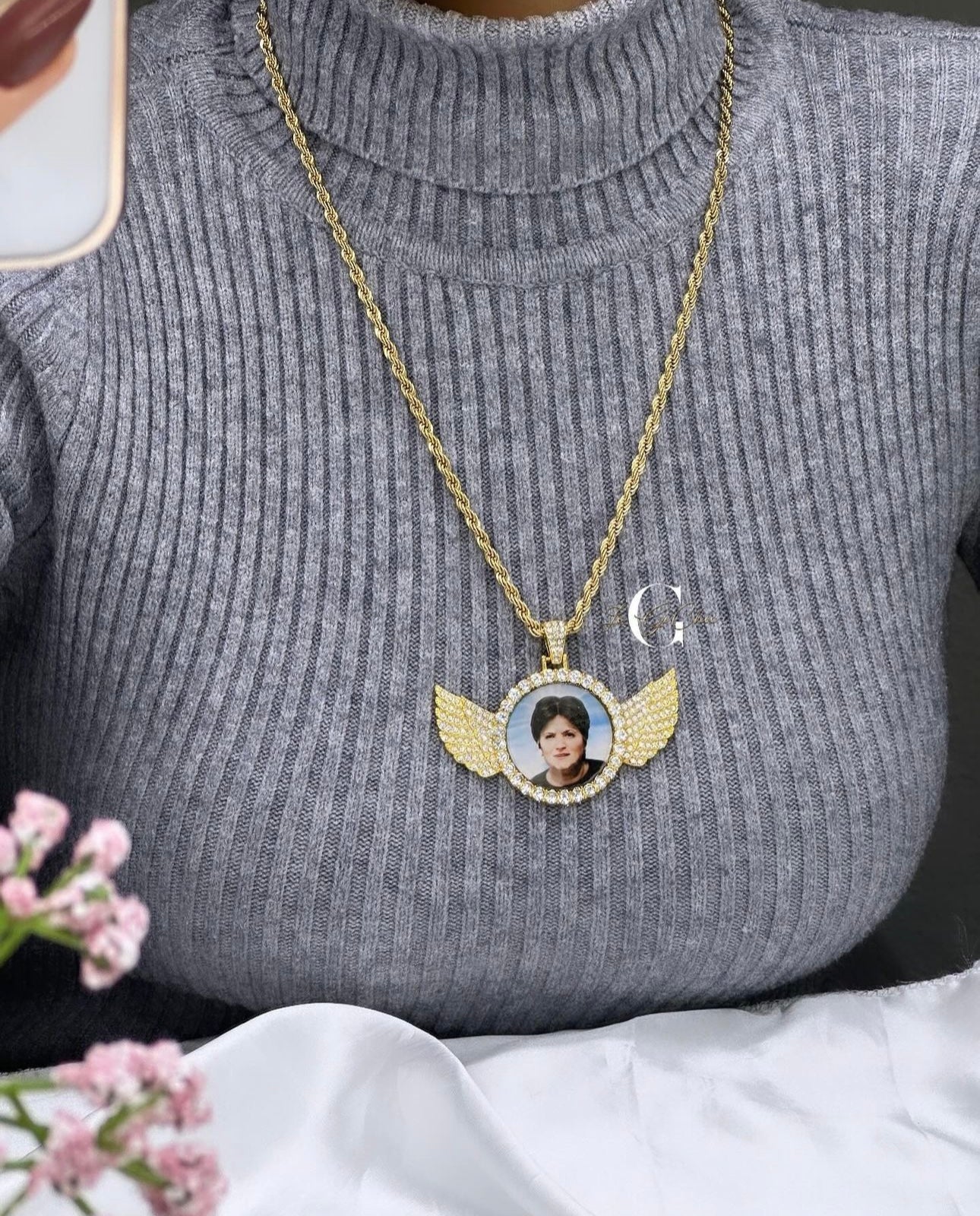 Collana con FOTO e ali zirconate